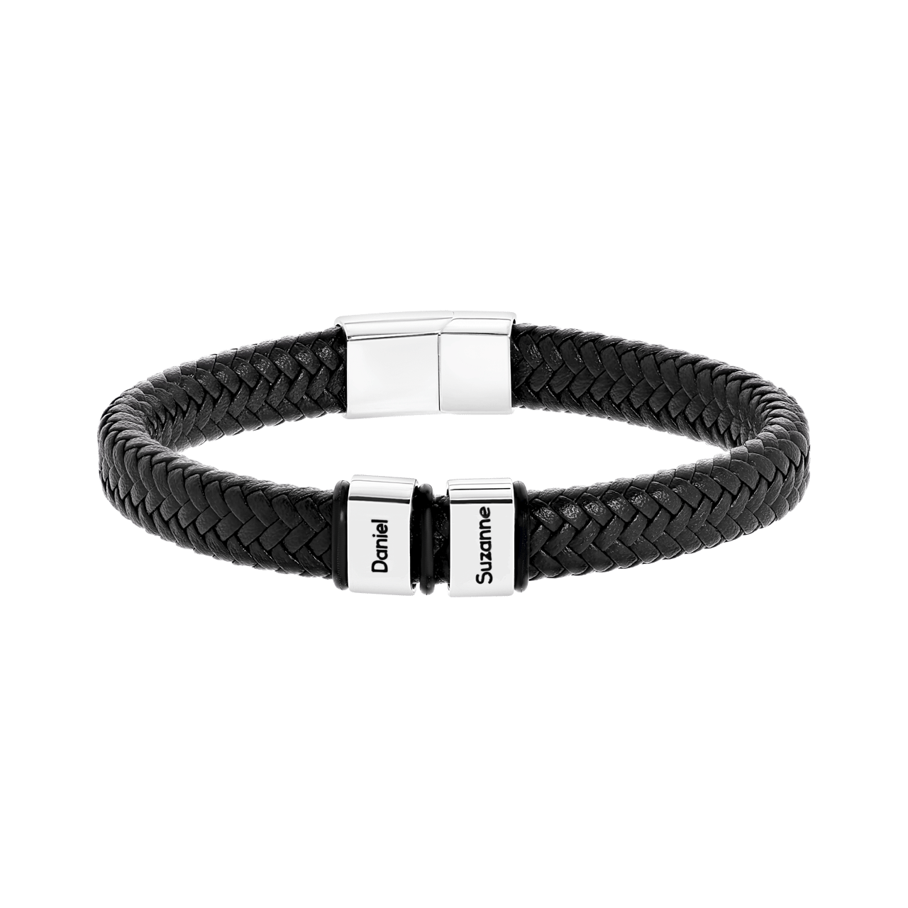 Herrenarmband, Edelstahl, Kunstleder, 2 Namen