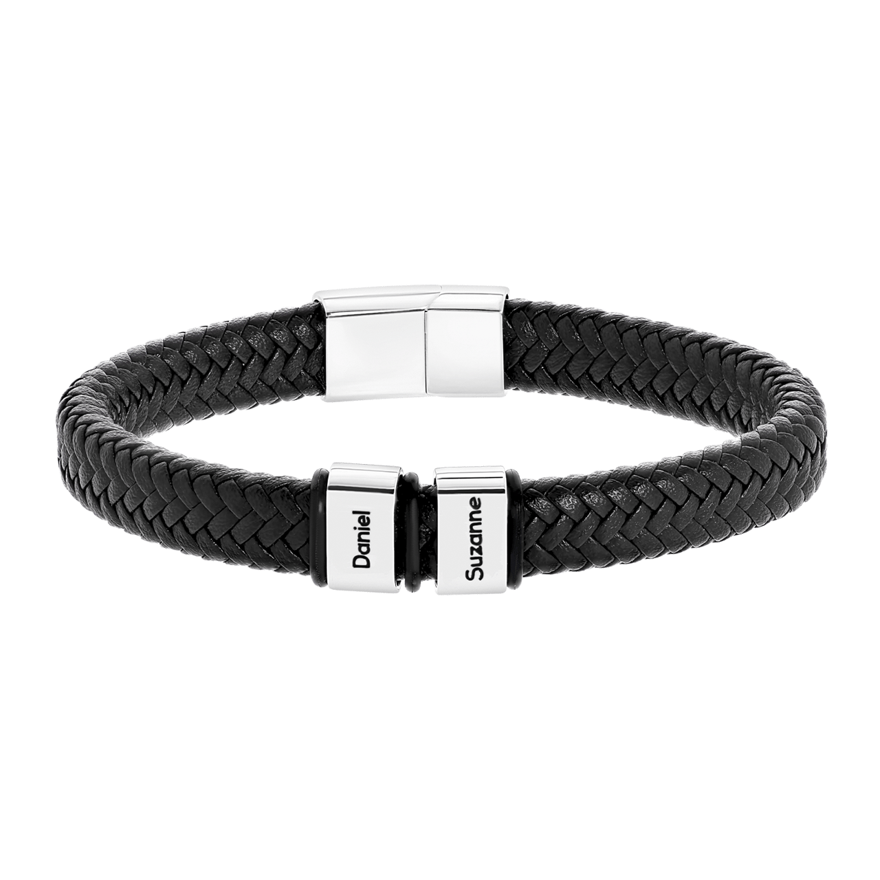Stainless steel herenarmband kunstleer 2namen