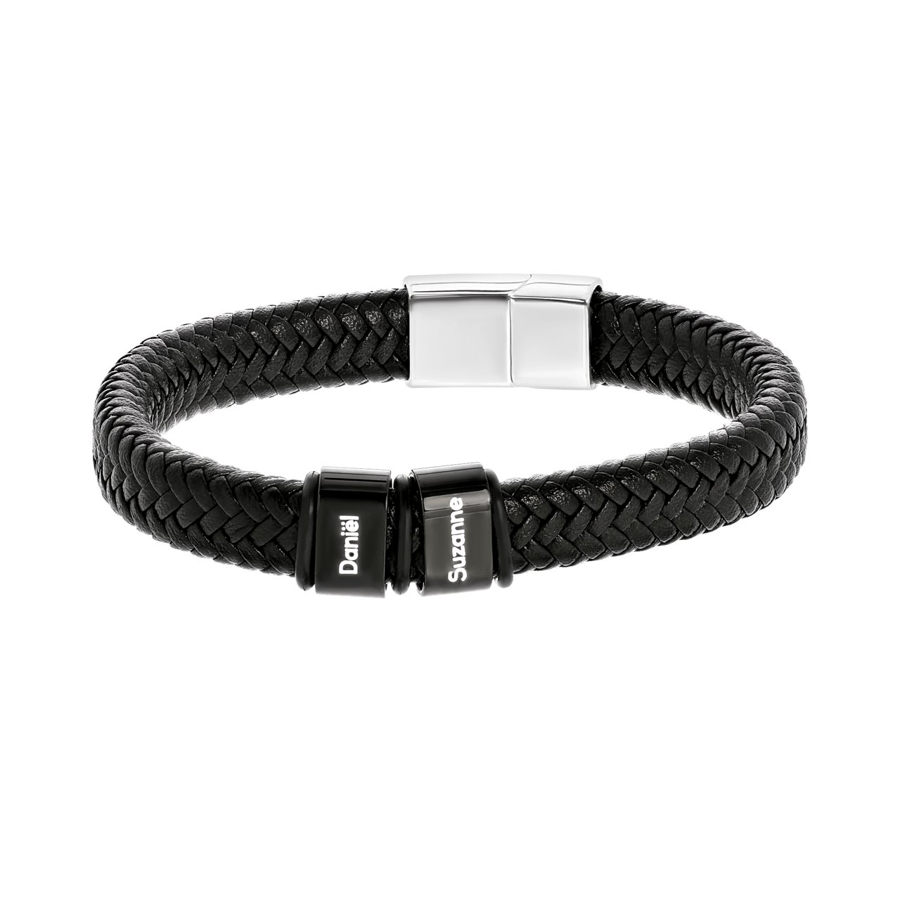 Herrenarmband, Edelstahl, Kunstleder, 2 Namen