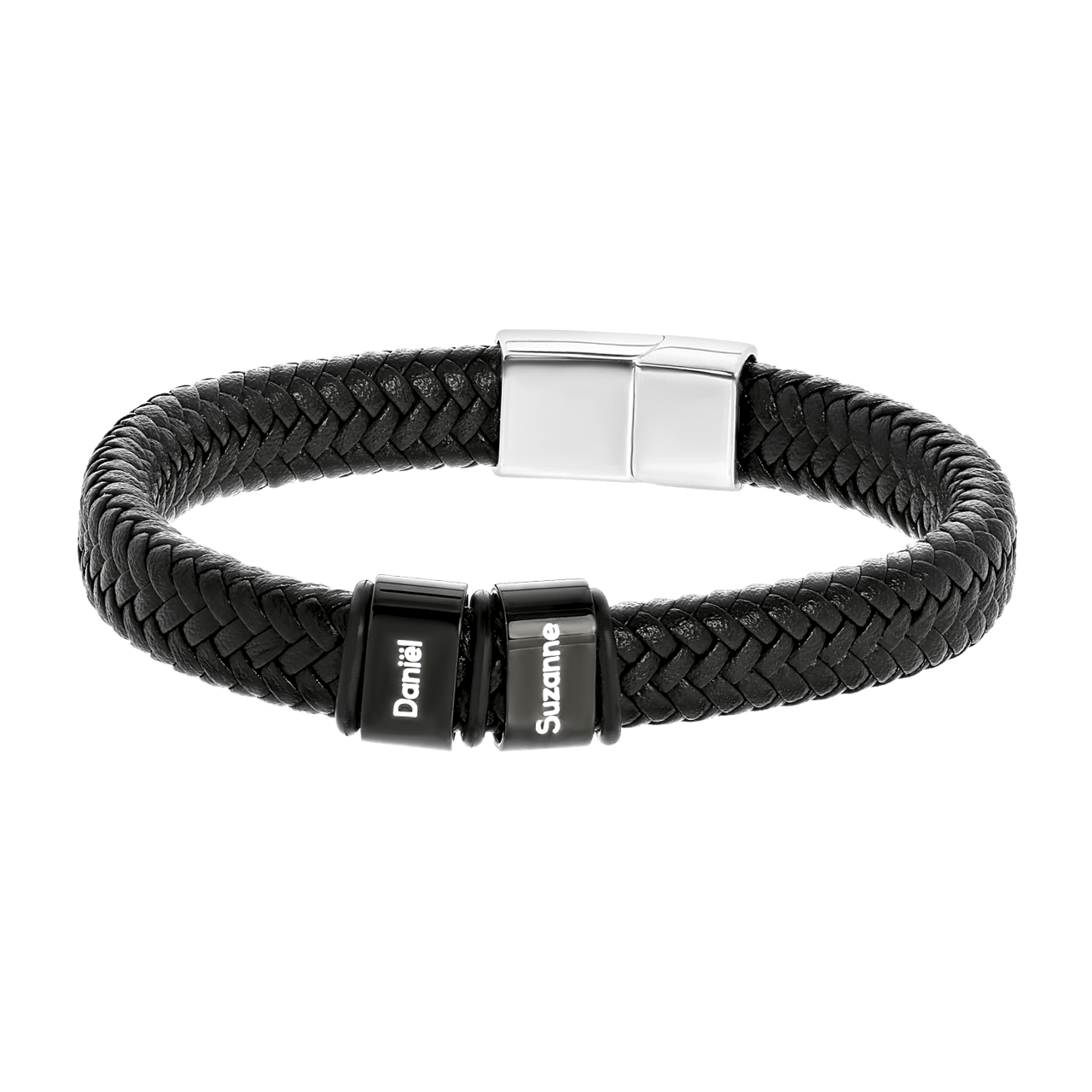 Stainless steel herenarmband kunstleer 2namen