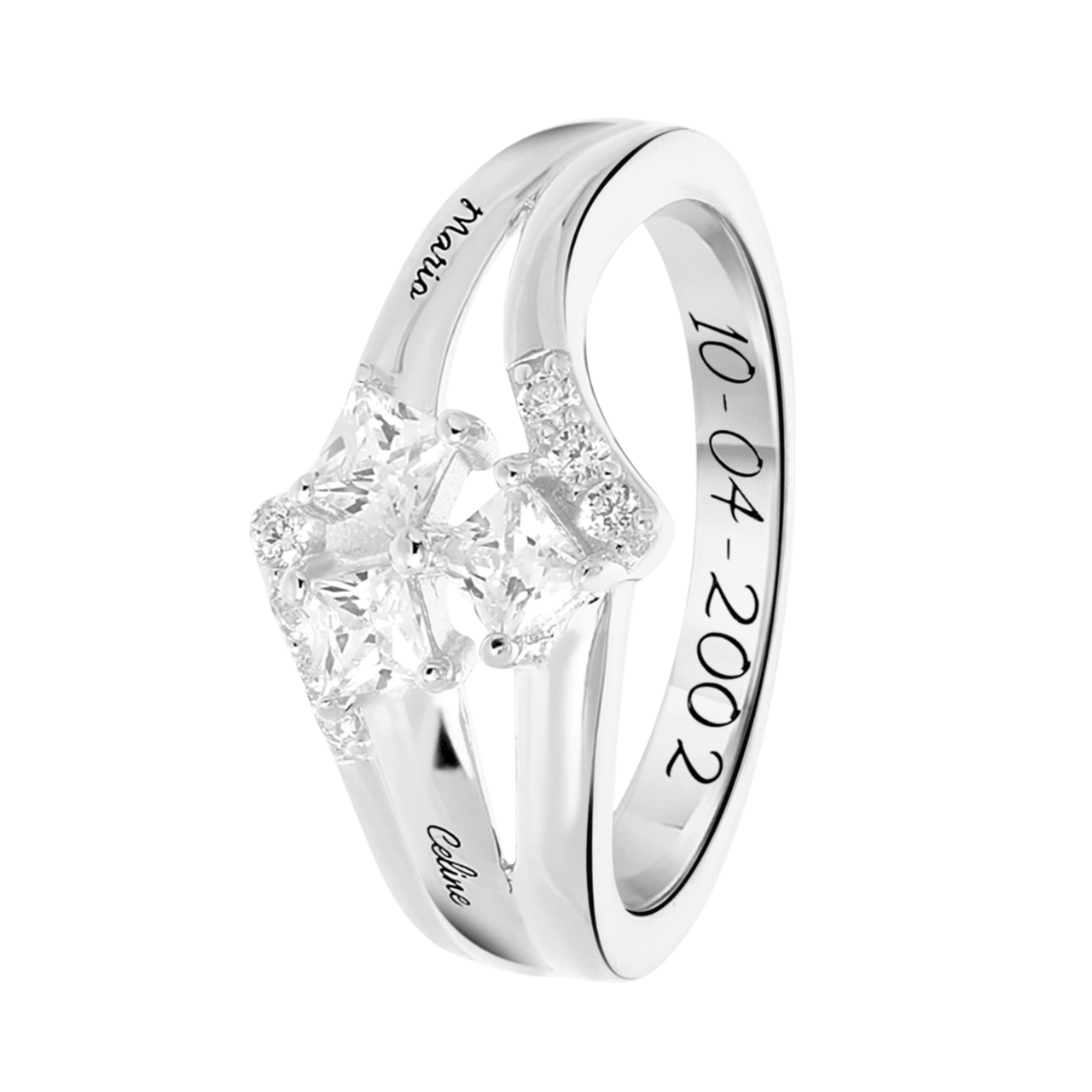 Ring, 925 Silber, schwarze Gravur, Zirkonia