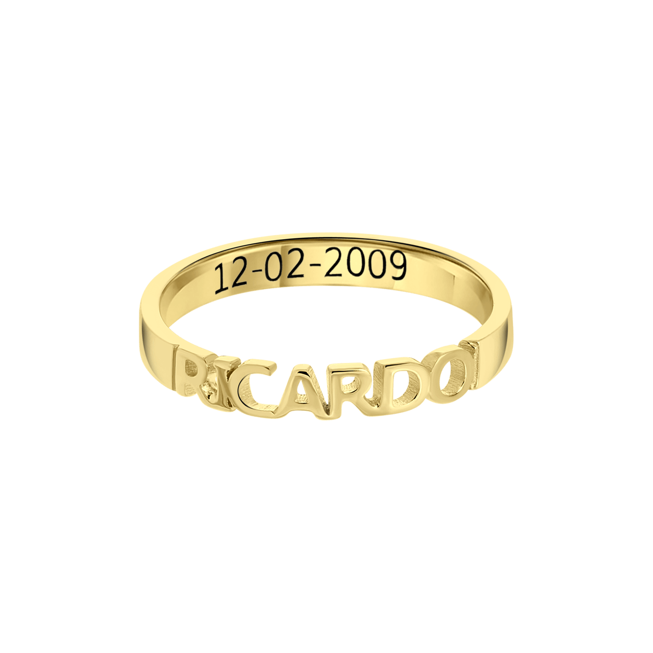 Zilveren goldplated naamring met voor dames