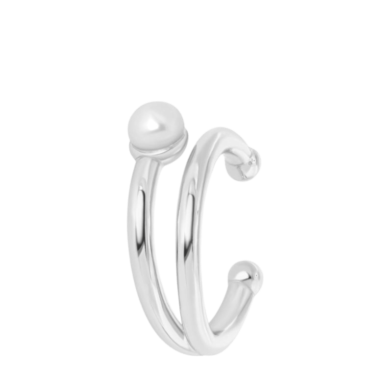 Zilveren earcuff dubbel met zoetwaterparel