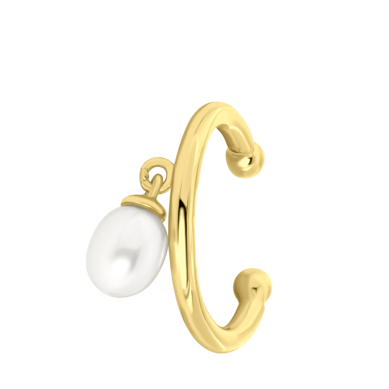 Zilveren goldplated ear cuff voor dames met zoetwaterparel