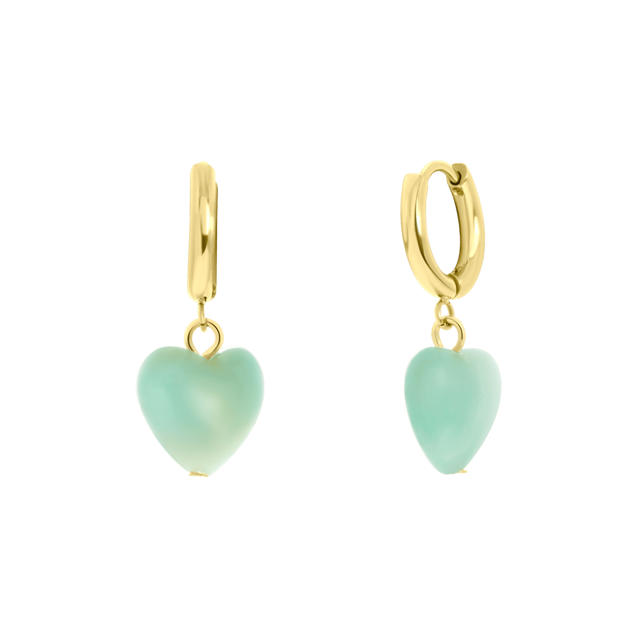 Stainless steel goldplated oorringen met hanger hart met aventurijn voor dames