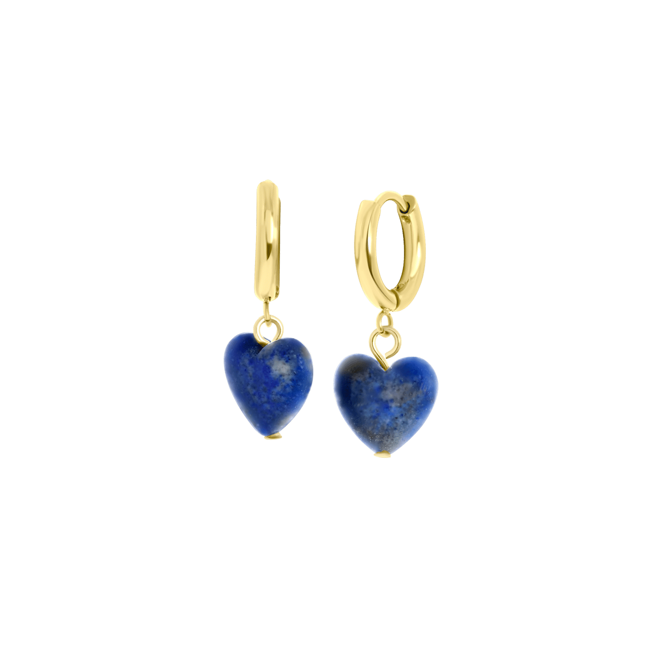 Stainless steel goldplated oorringen met hart met lapis lazuli voor dames