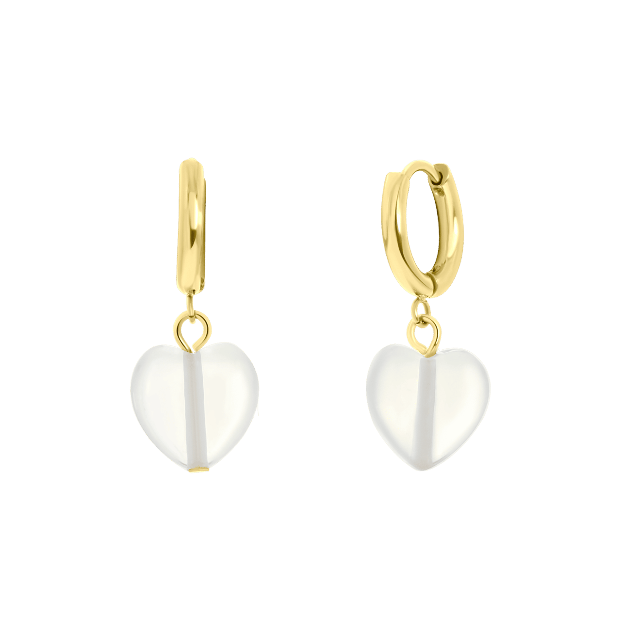 Stainless steel goldplated oorringen met hanger hart met maansteenvoor dames