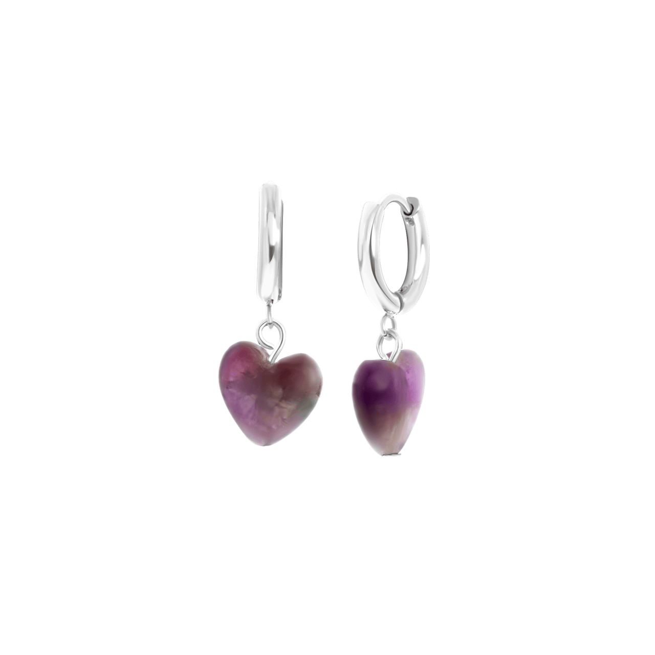 Stalen oorbellen met hartje amethyst