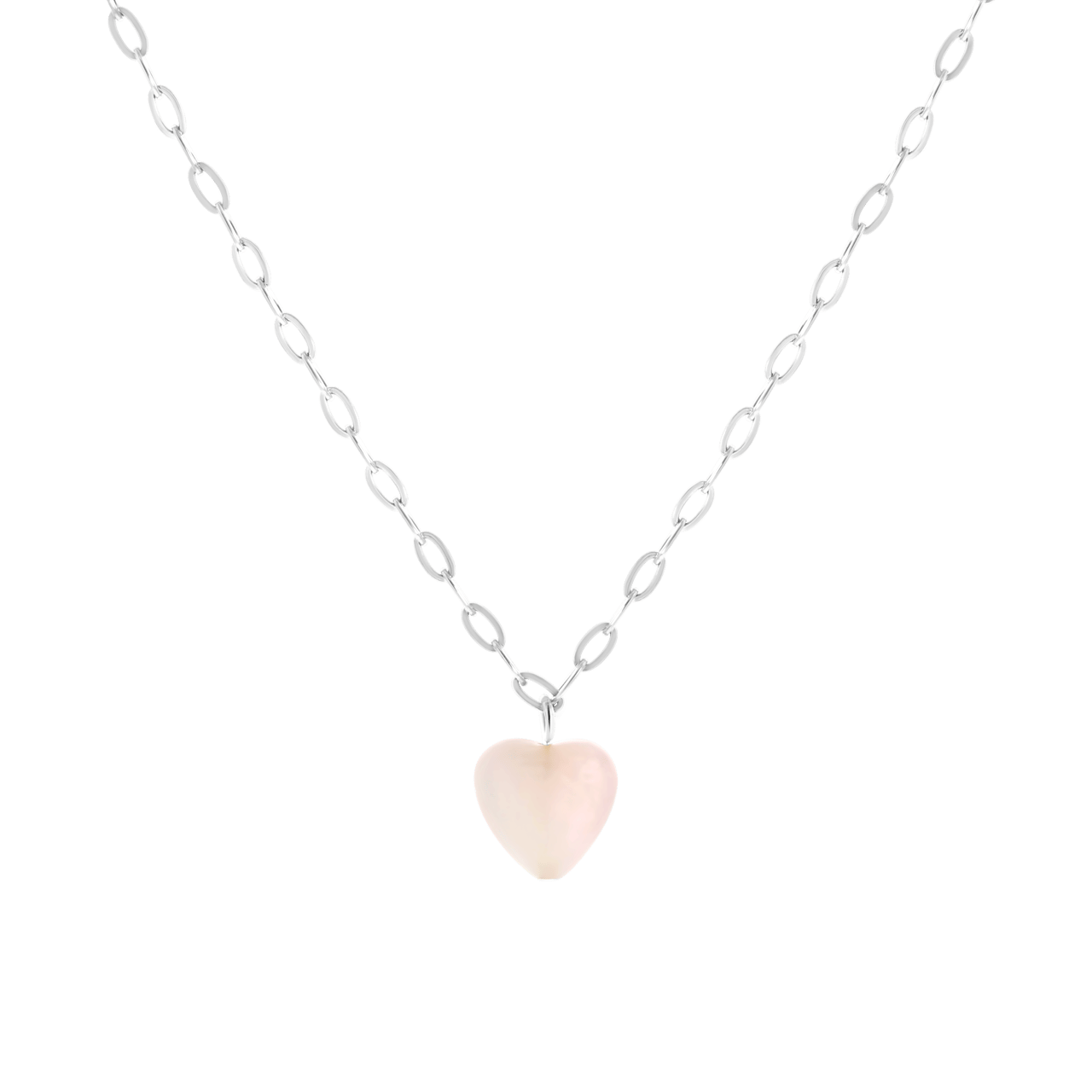 Stainless steel ketting met hartje rozenkwarts