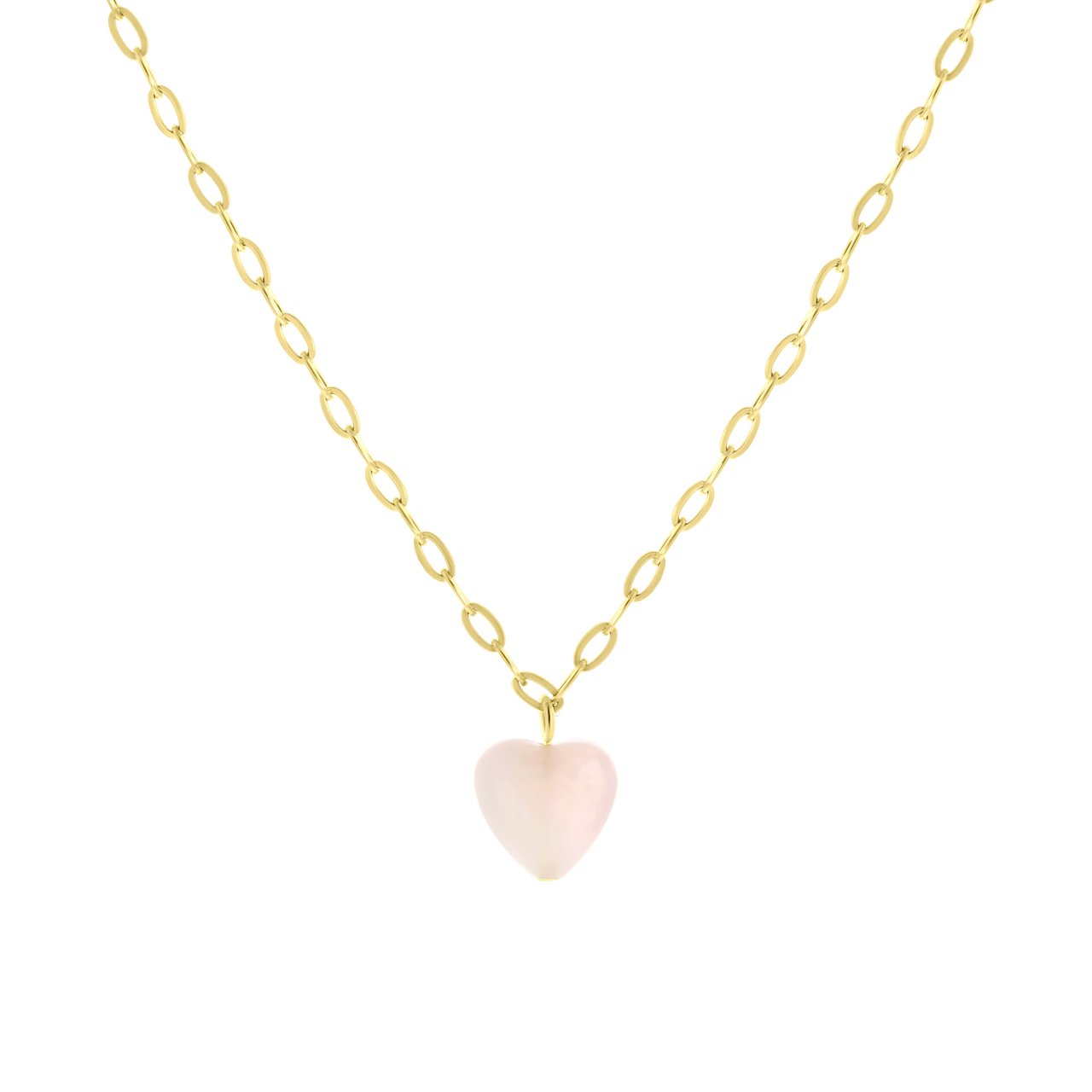 Stainless steel goldplated ketting met hanger hart met rozenkwarts voor dames