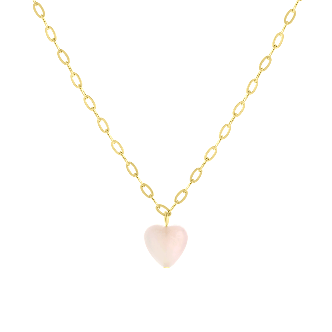 Stalen goldplated ketting met hanger hart met rozenkwarts voor dames