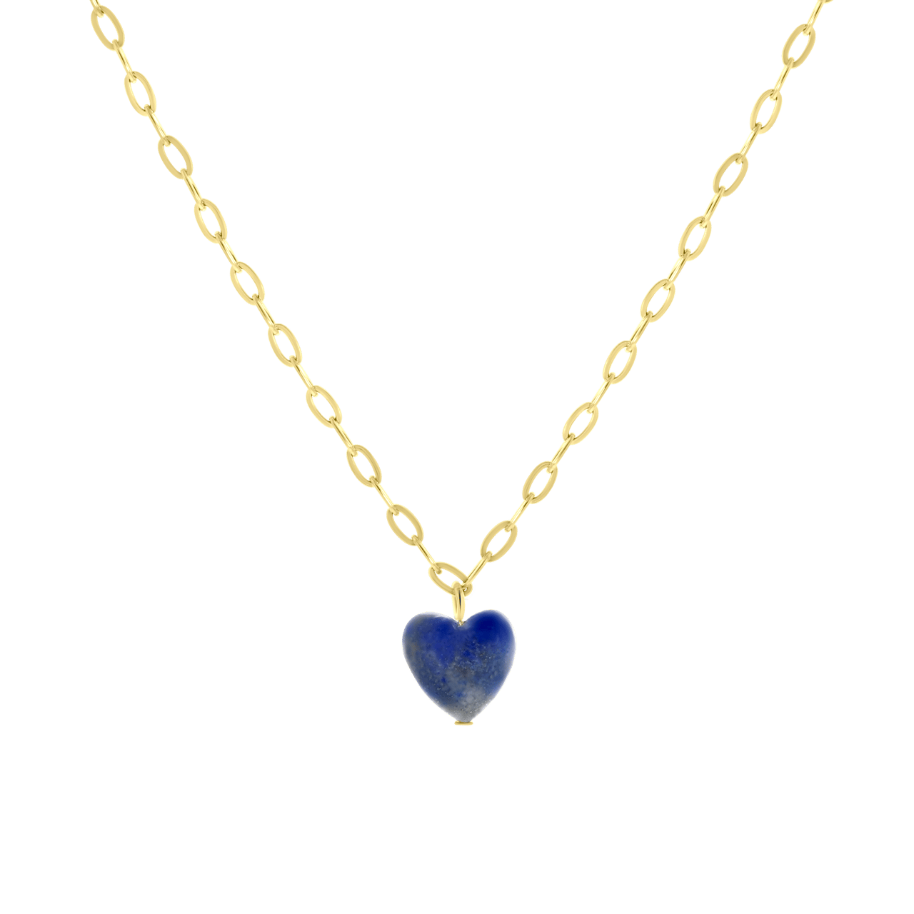 Stalen goldplated ketting met hanger hart met lapis lazuli voor dames