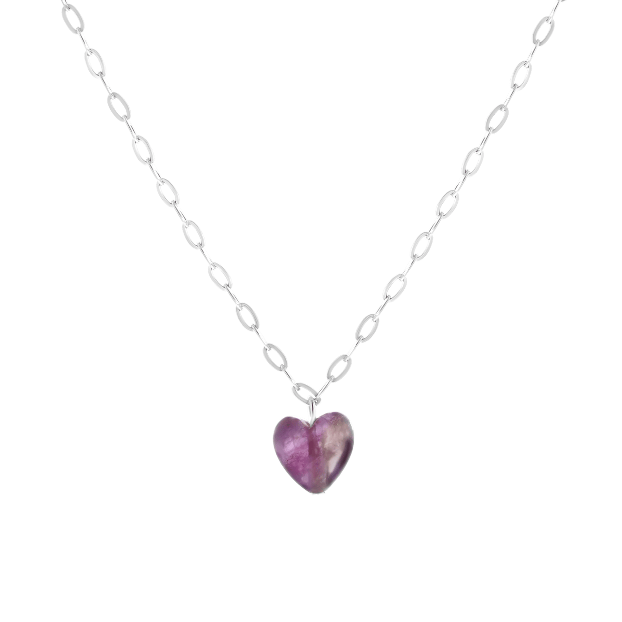 Stainless steel ketting met hartje amethyst