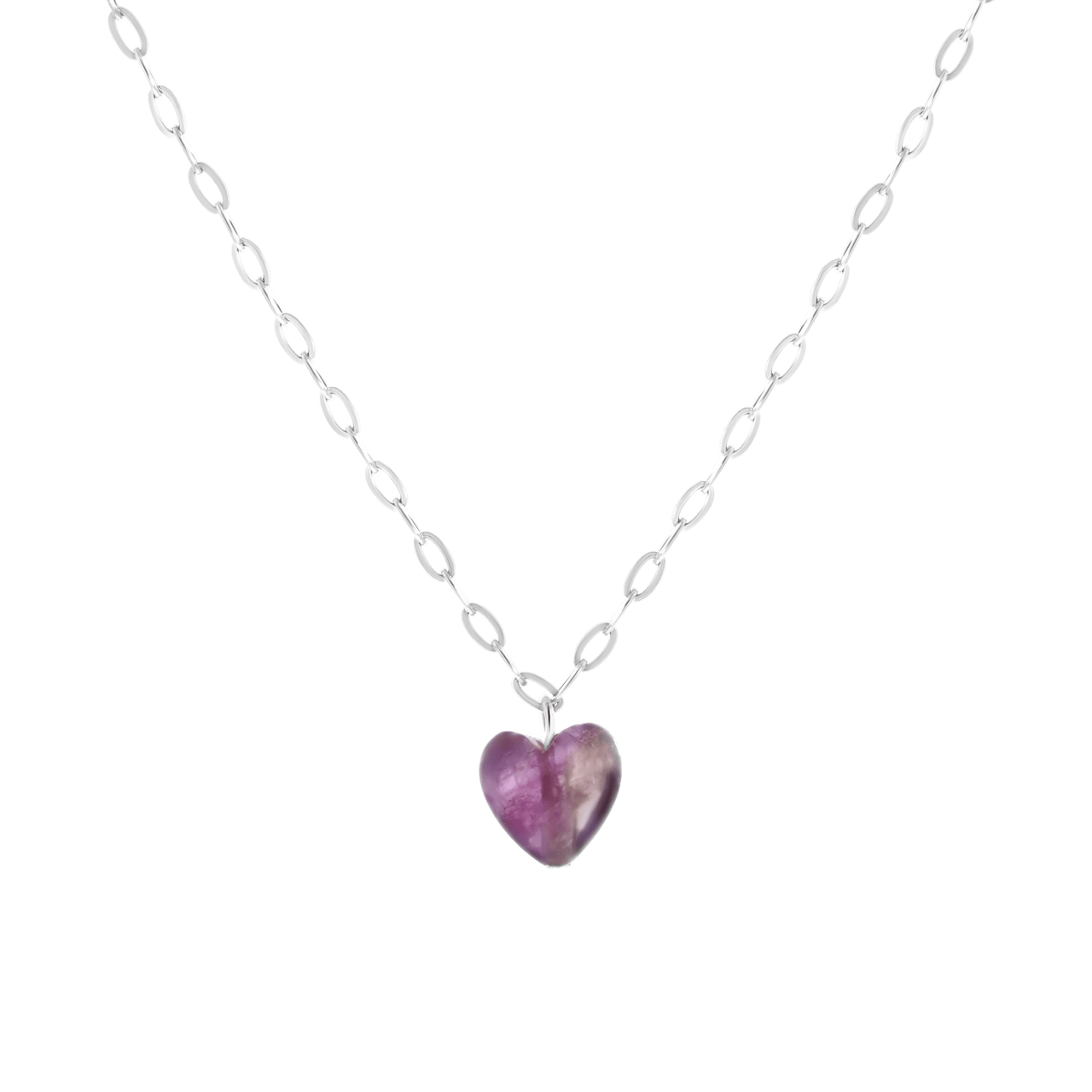 Stalen ketting met hartje amethyst