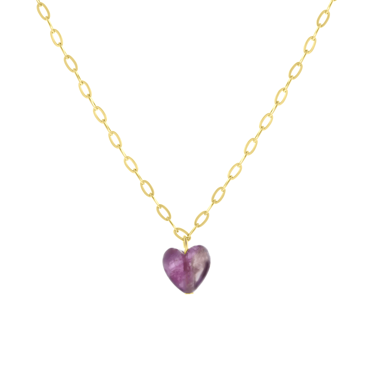 Stainless steel goldplated ketting met hartje amethyst
