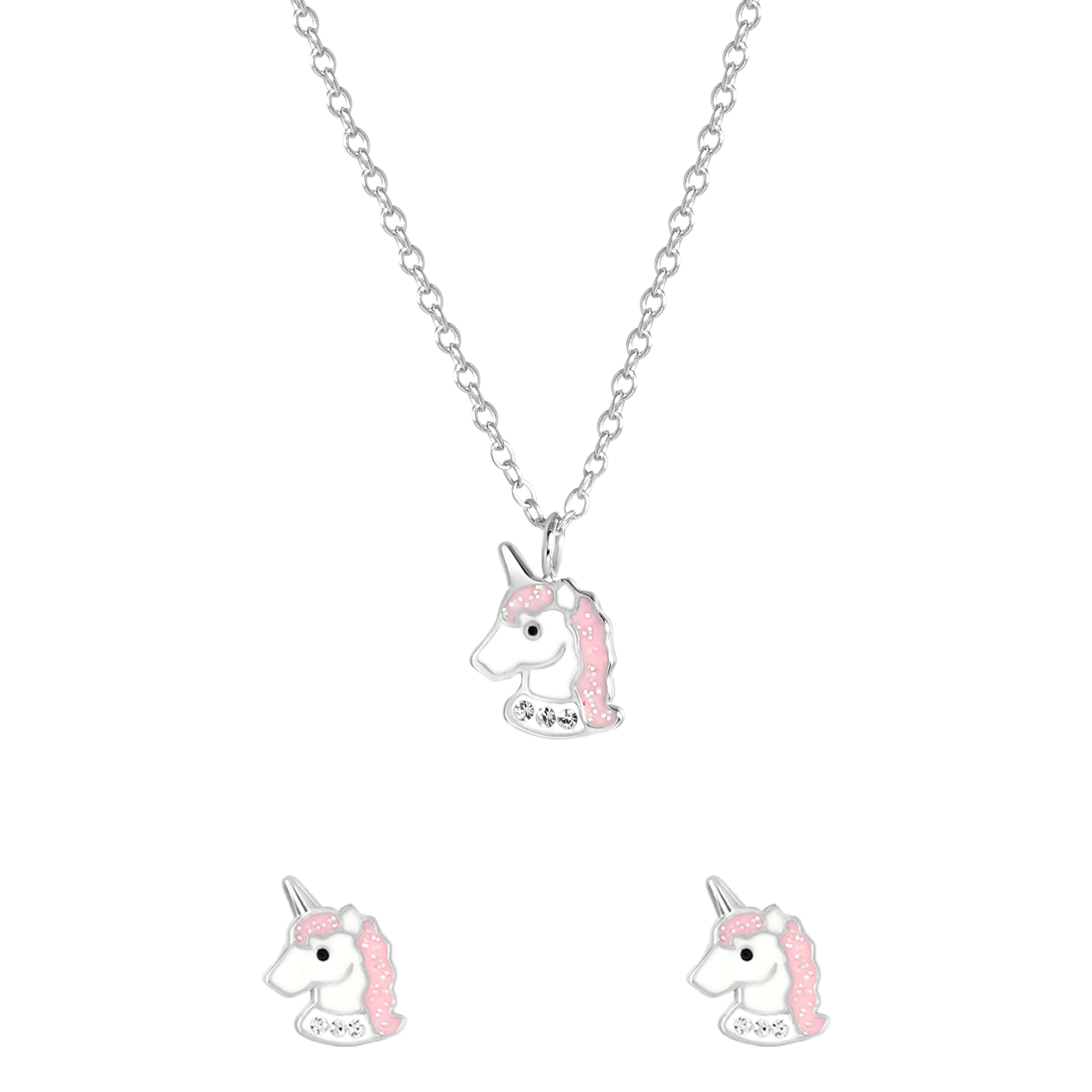 Schmuckset für Kinder, 925 Silber, Einhorn, mit Emaille
