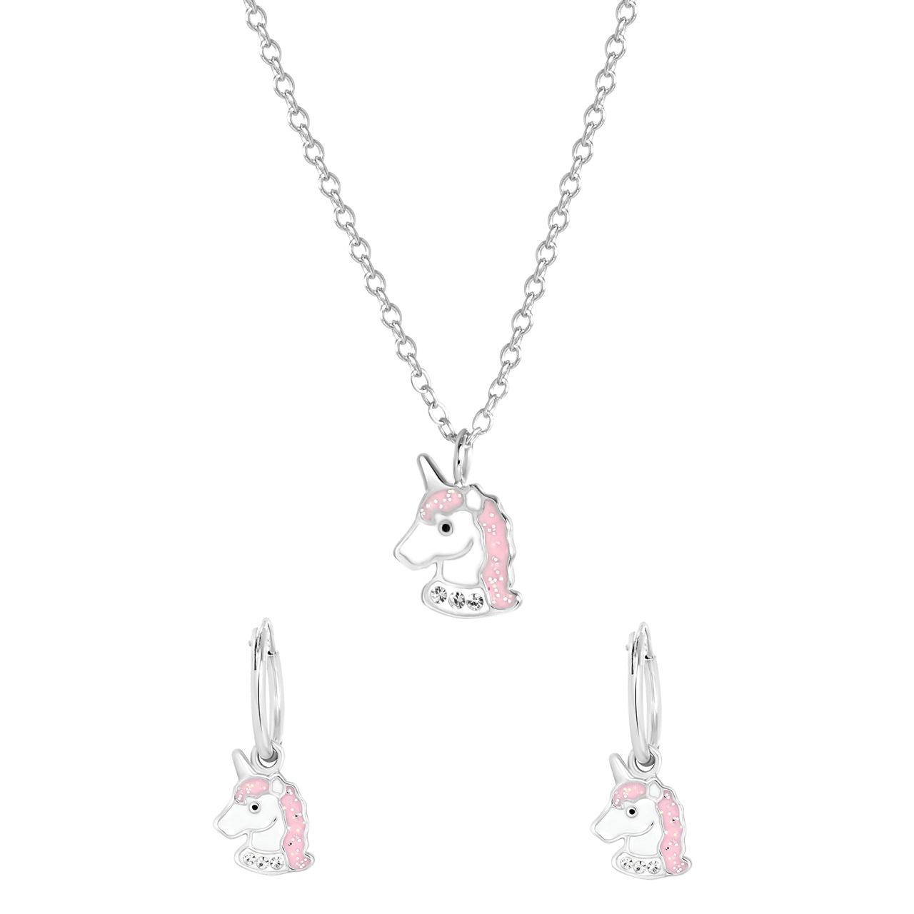 Schmuckset für Kinder, 925 Silber, Einhorn, mit Emaille