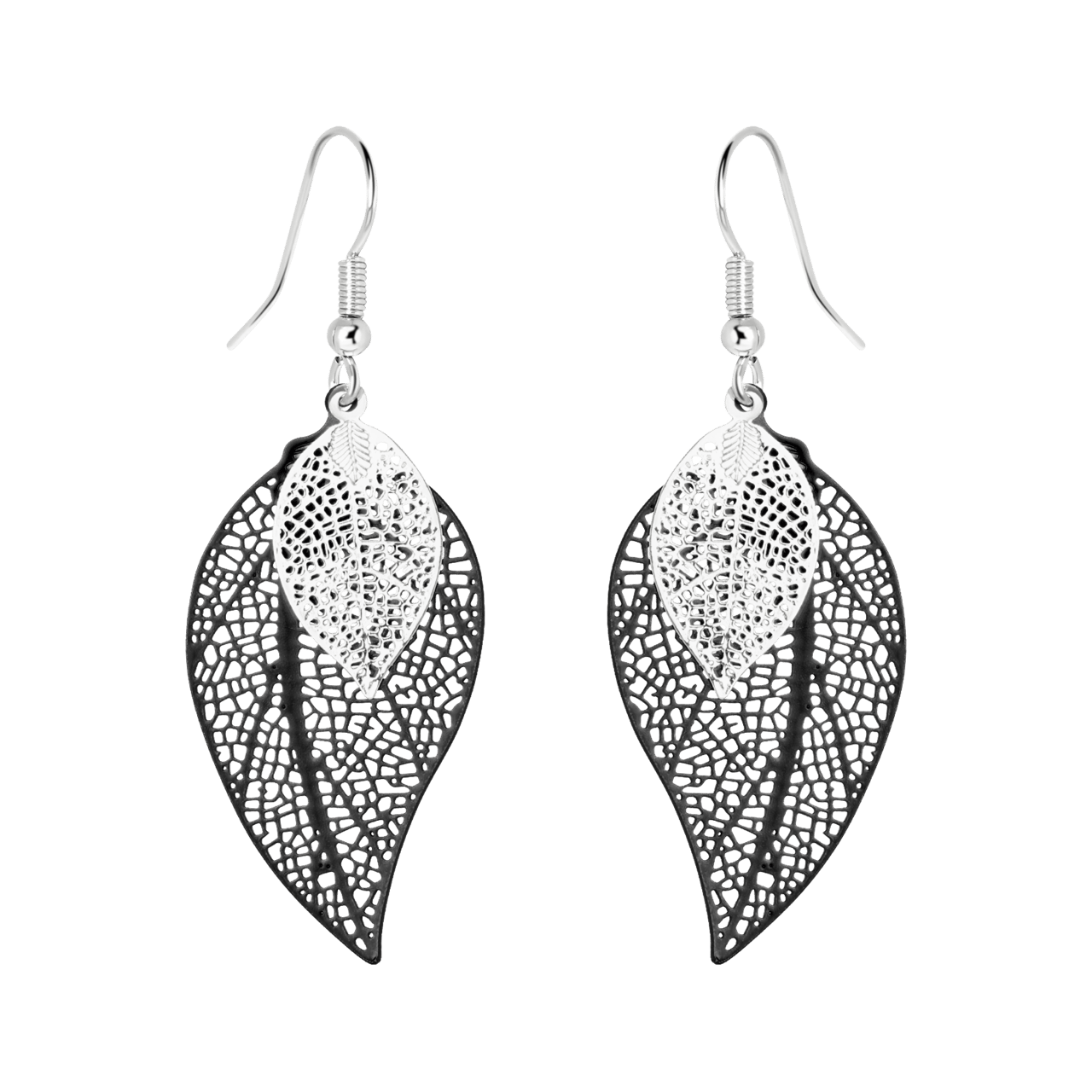 Zilverkleurige bijoux oorbellen met blad