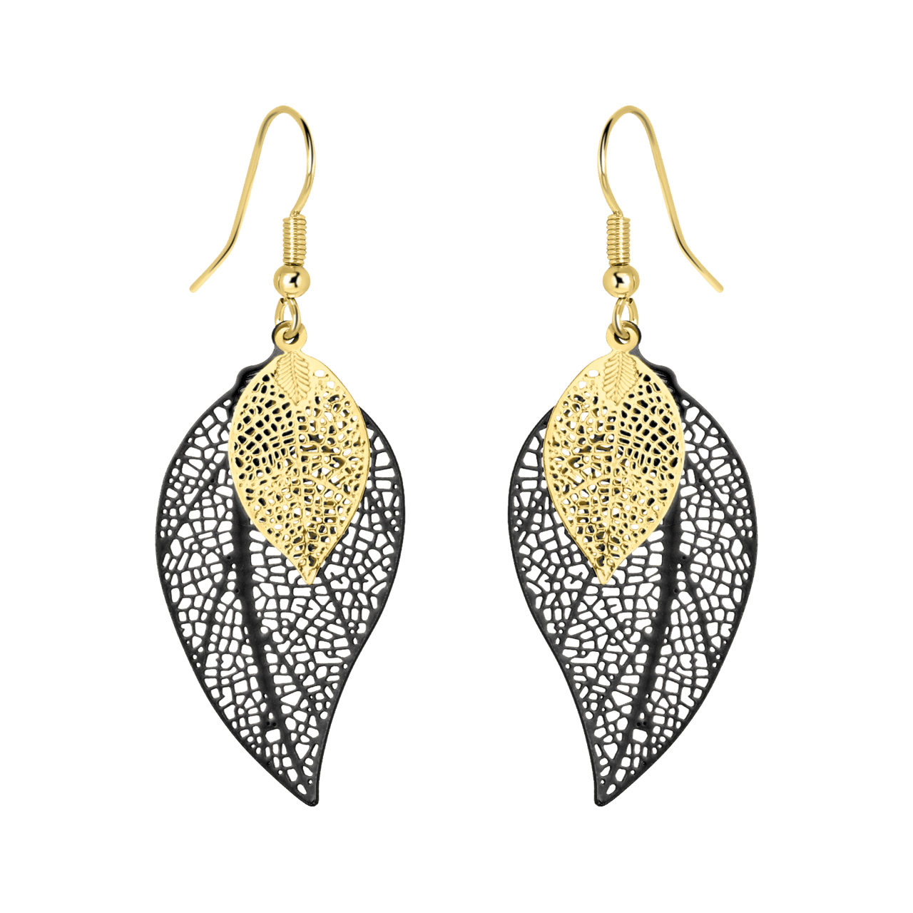 Goldfarbene Bijoux-Ohrringe mit Blattmotiv