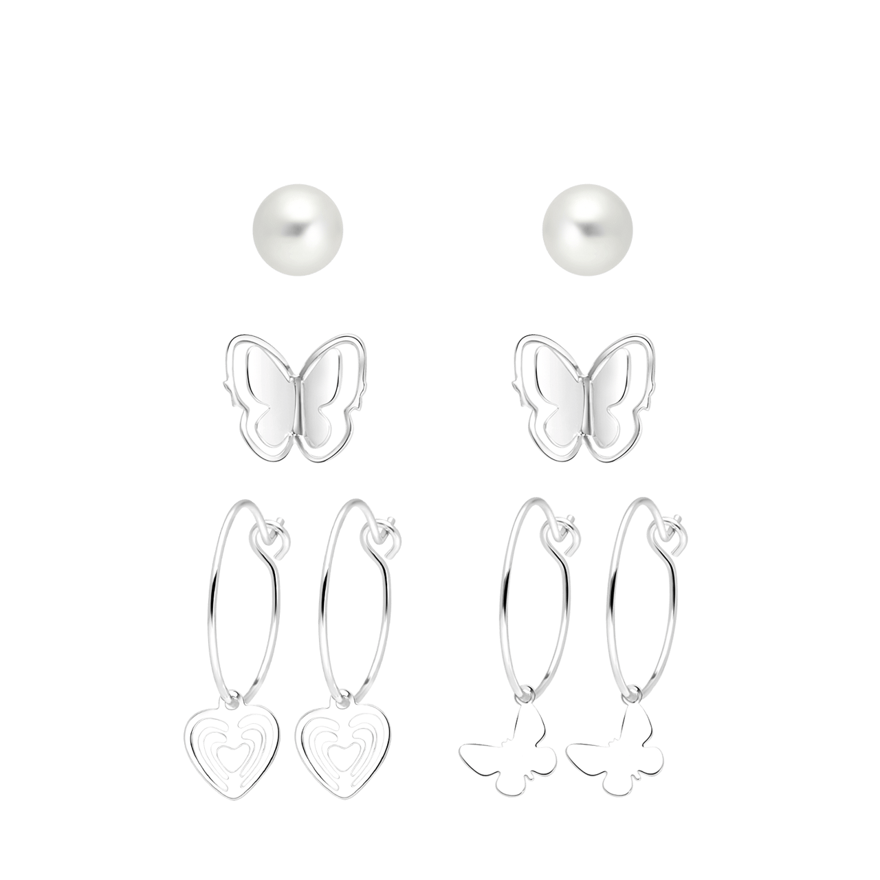 Zilverkleurige bijoux oorbellen set vlinders