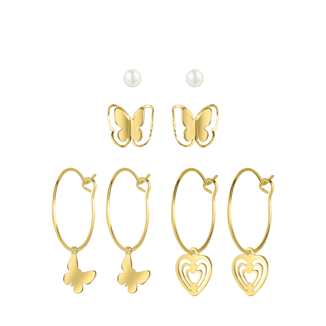 Bijoux goudkleurige oorbellen set vlinders voor dames