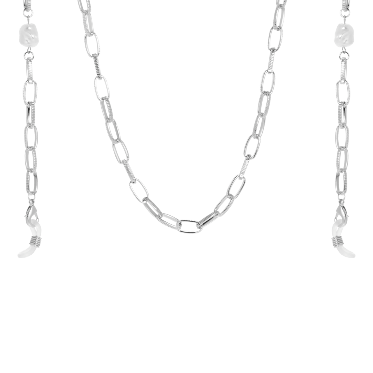 Zilverkleurige bijoux zonnebrilkoord parel