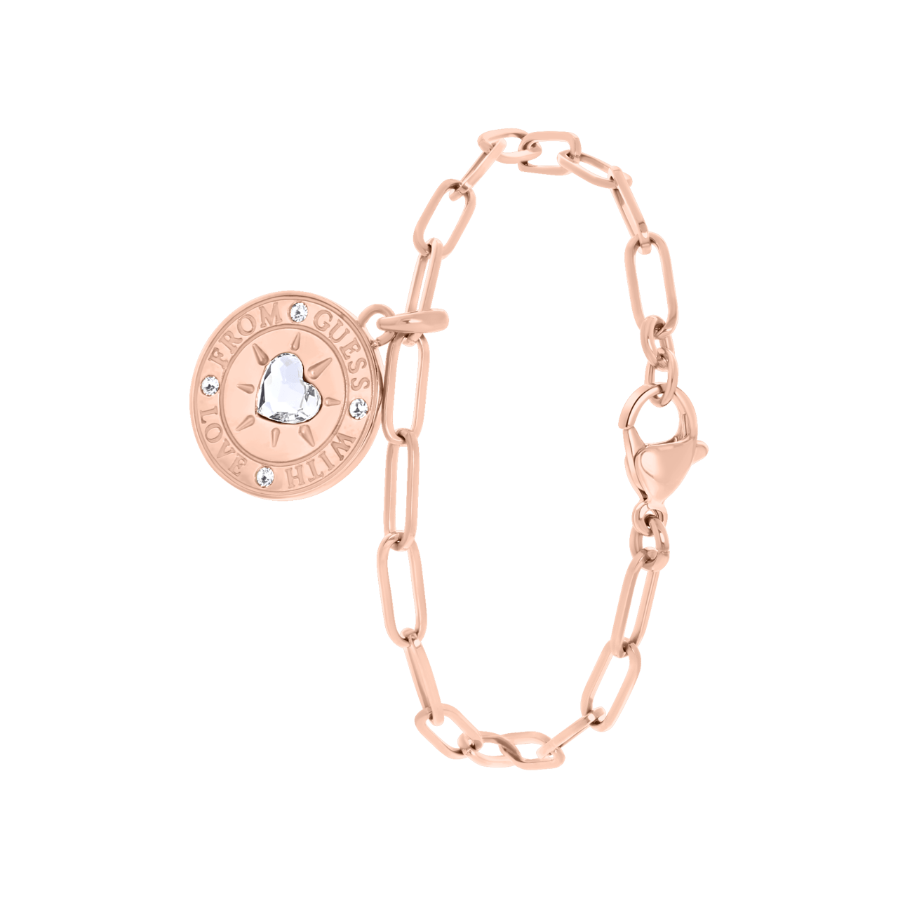 Guess stainless steel roséplated schakelarmband met hanger met kristal voor dames