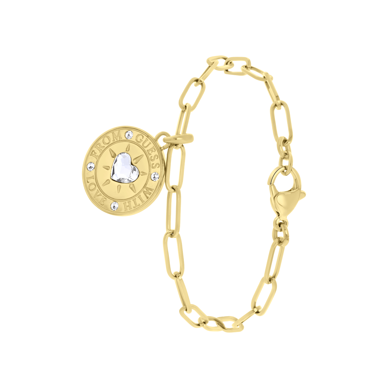Guess stainless steel goldplated schakelarmband met hanger met kristal voor dames