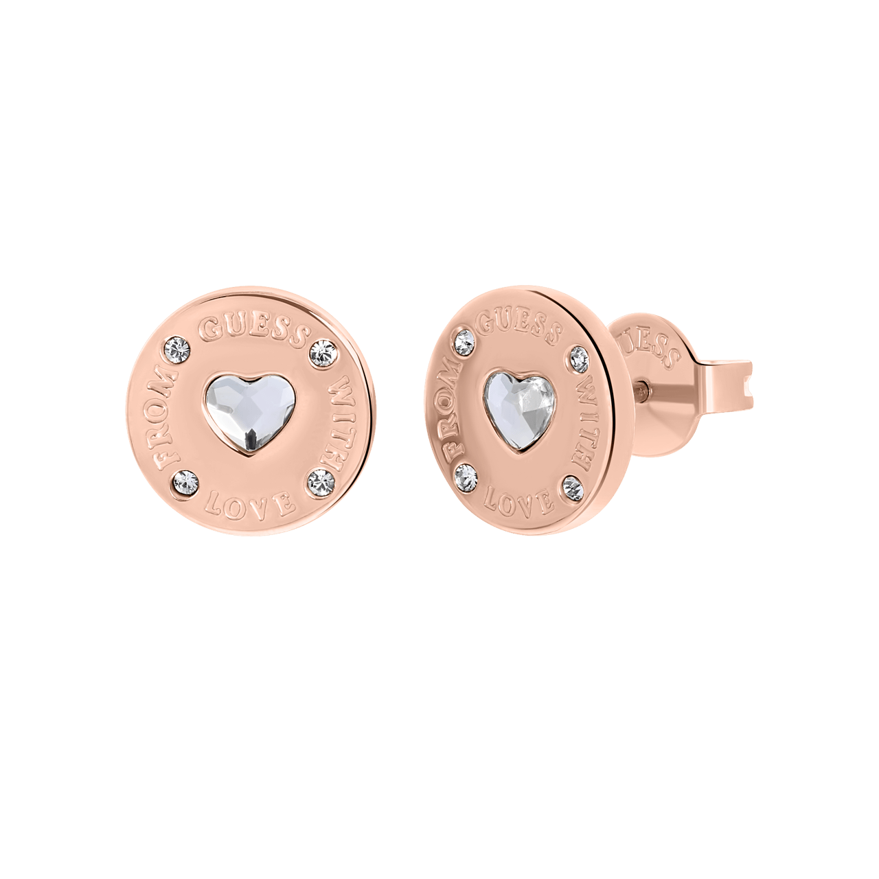 Guess stainless steel roséplated oorknoppen met kristal voor dames