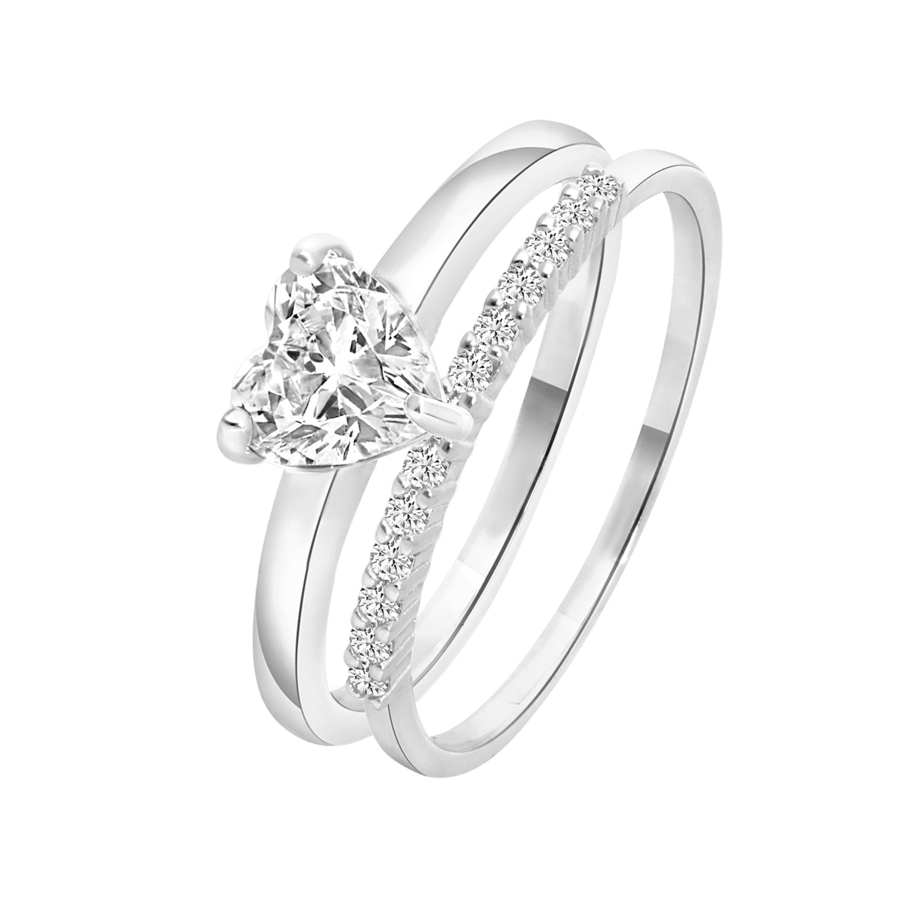 Doppelring, 925 Silber, mit Zirkonia, Herz