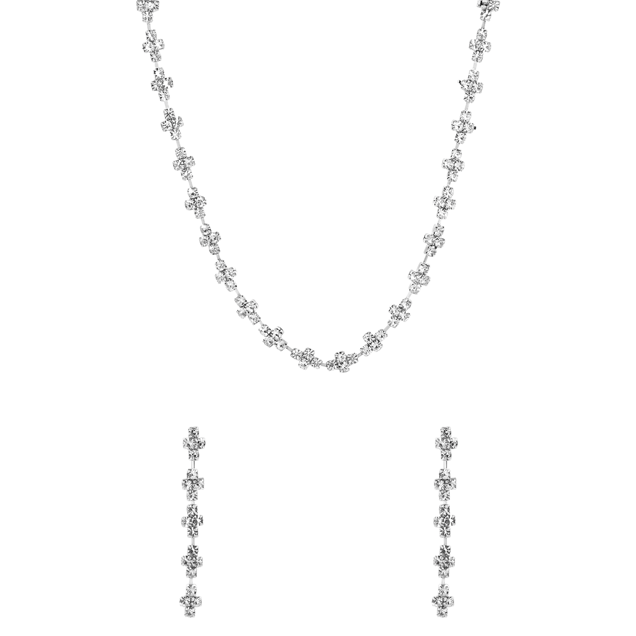 Zilverkleurige bijoux set met steentjes