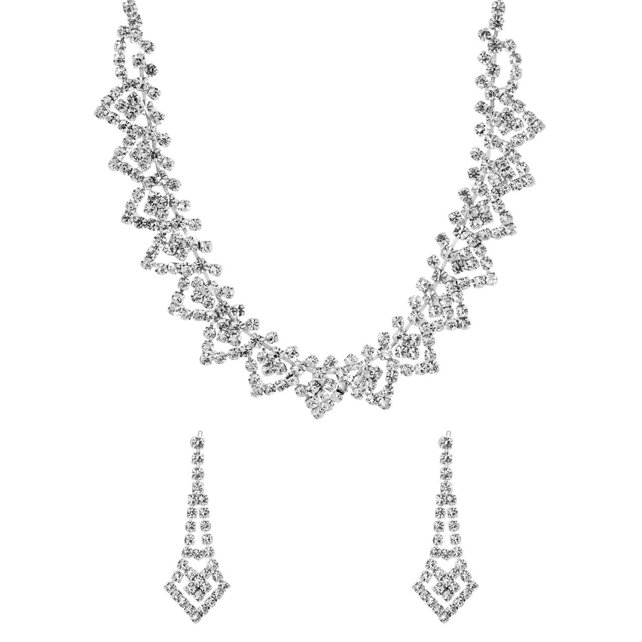 Zilverkleurige bijoux set met steentjes