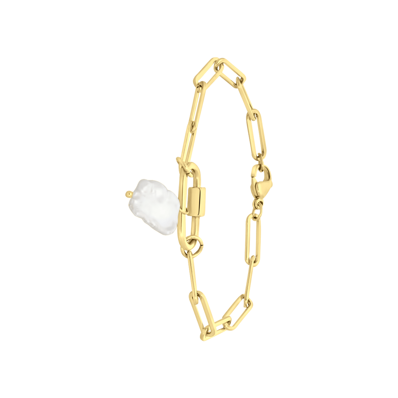 Stainless steel goldplated fantasiearmband met parel voor dames
