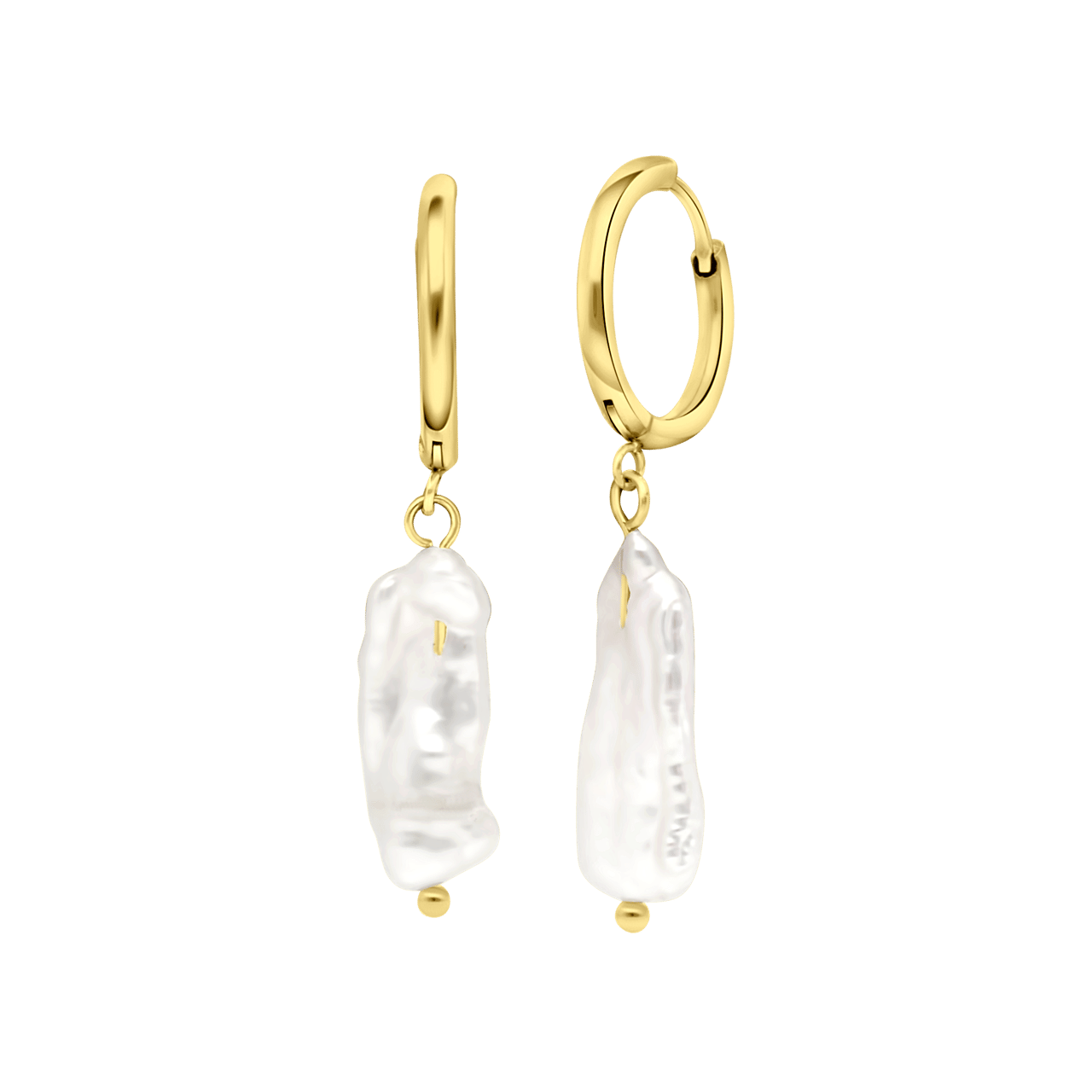 Stainless steel goldplated oorringen met hanger met parel voor dames