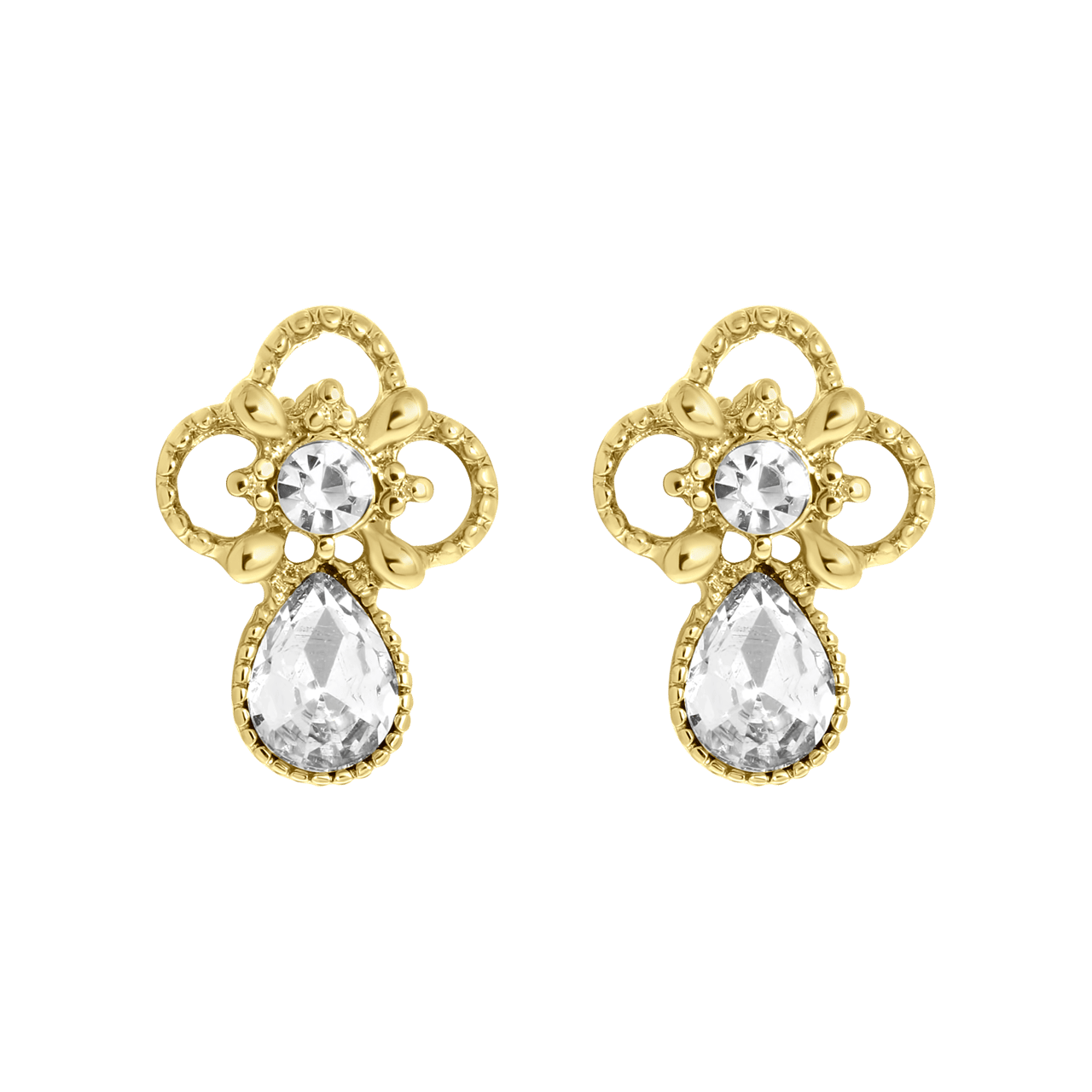 Goudkleurige bijoux oorknop met steentjes