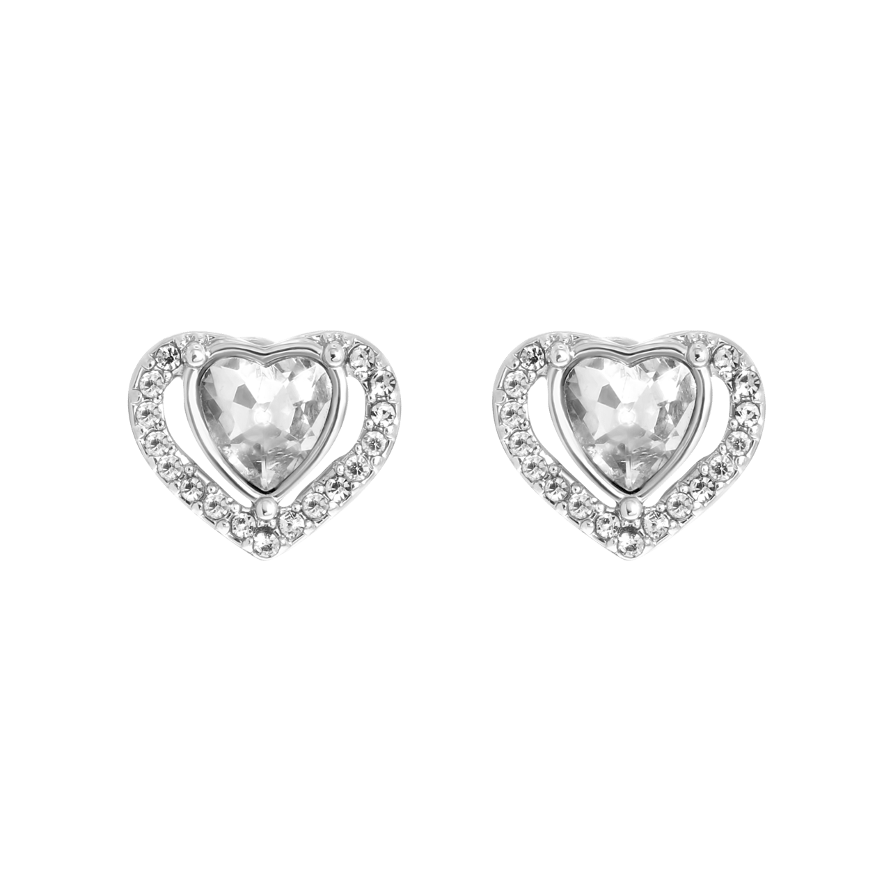 Zilverkleurige bijoux oorknop hart met steentjes