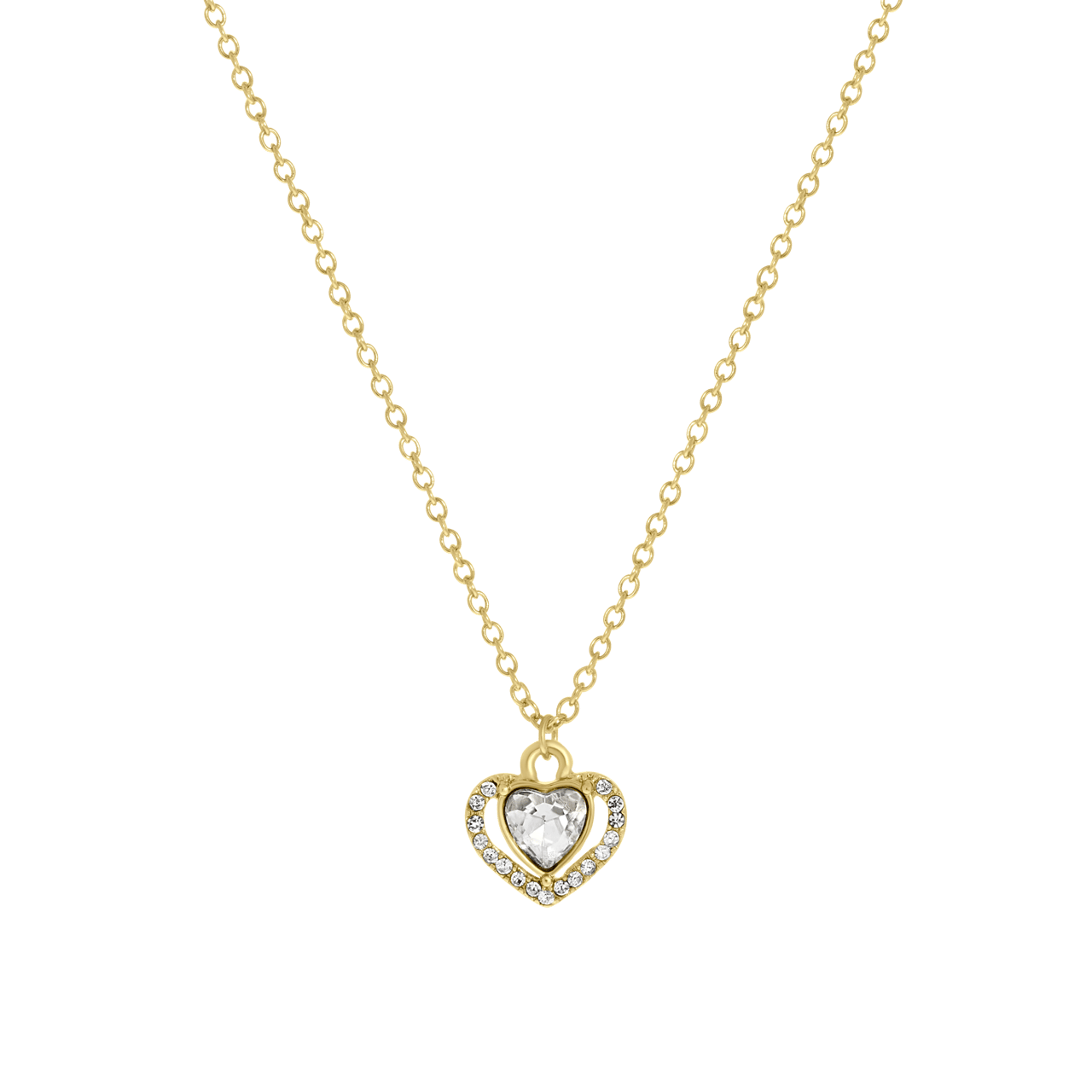 Goudkleurige bijoux ketting hart met steentjes