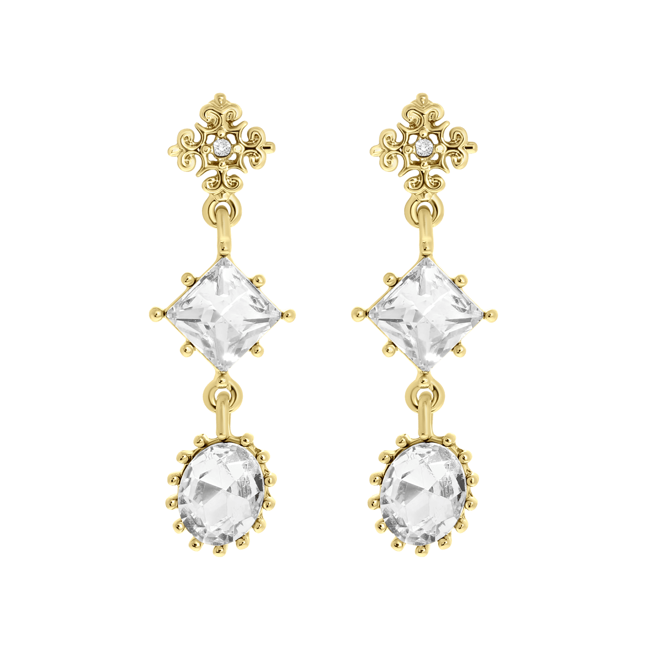 Goldfarbene Bijoux-Ohrstecker mit Steinchen