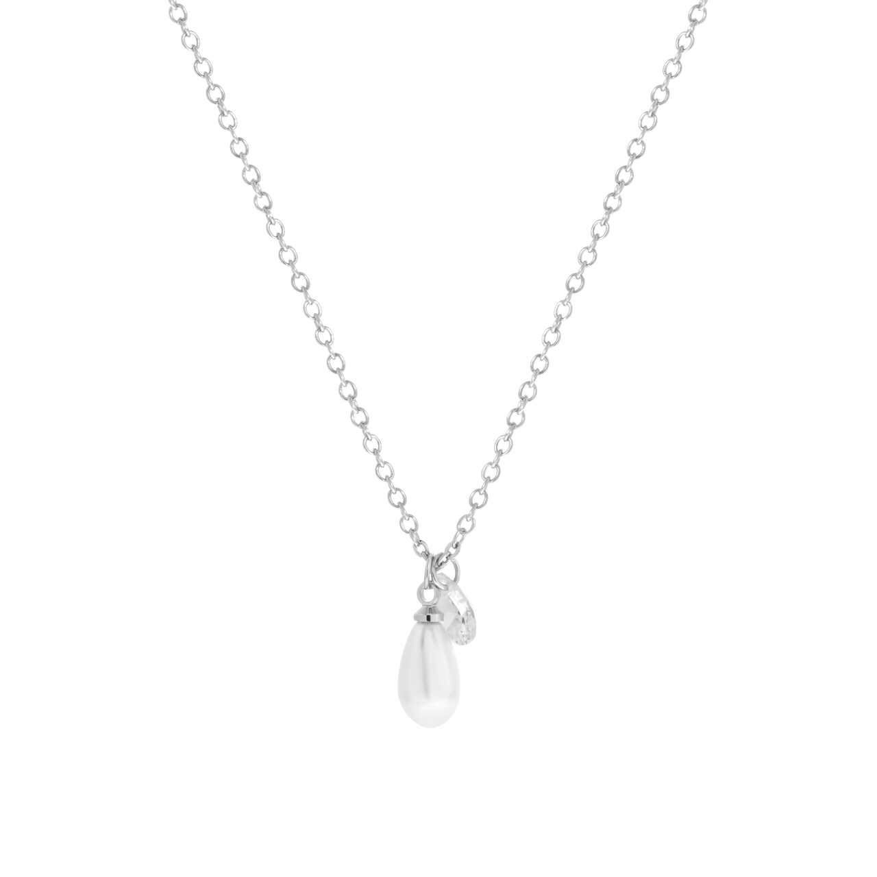 Zilverkleurig bijoux ketting set met parel