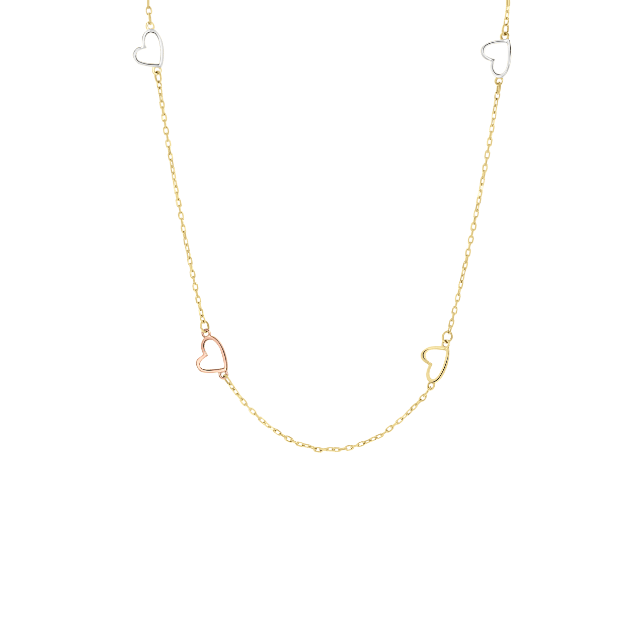 14 Karaat tricolor ketting 6 harten rose geel wit
