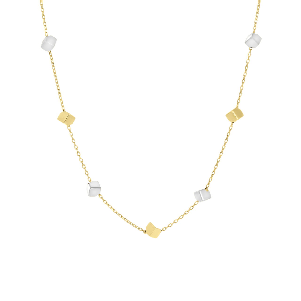 14K bicolor ketting geel- en witgouden kubussen