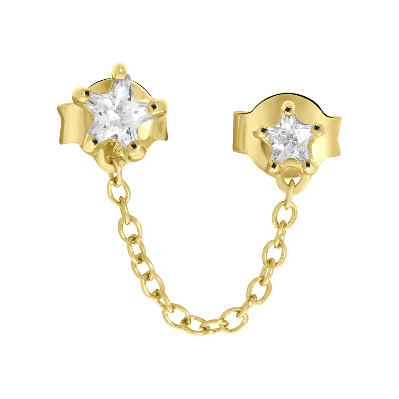 Zilveren goldplated oorknop dubbel ster zirkonia