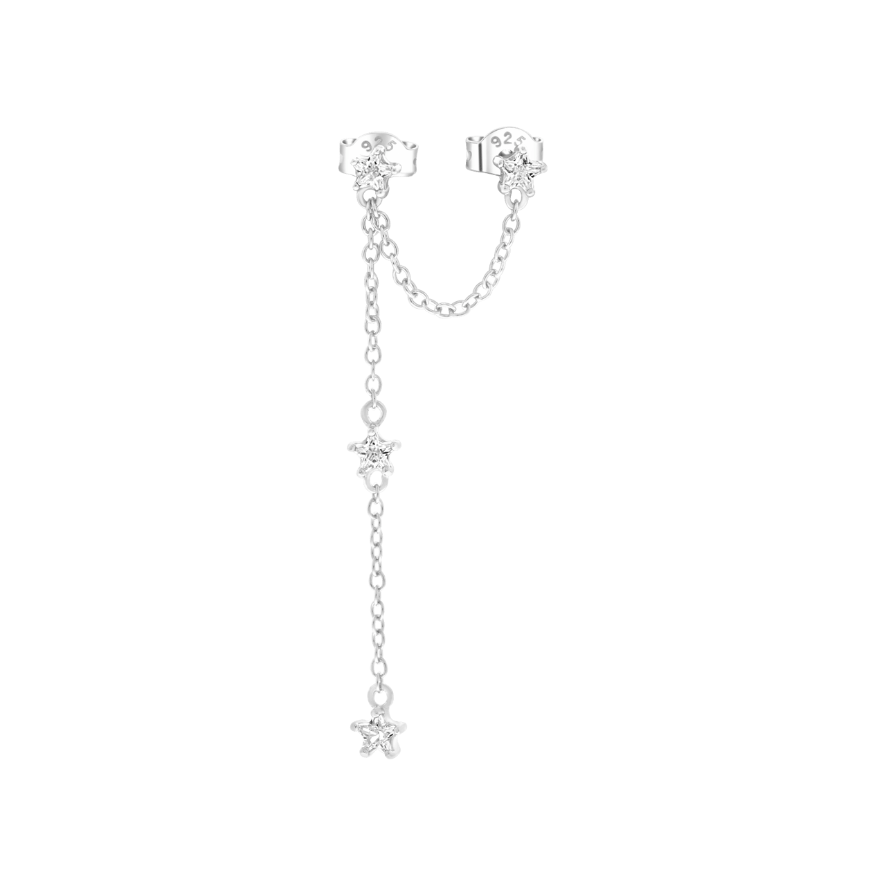 Ohrstecker, 925 Silber, doppelt, Stern, Zirkonia
