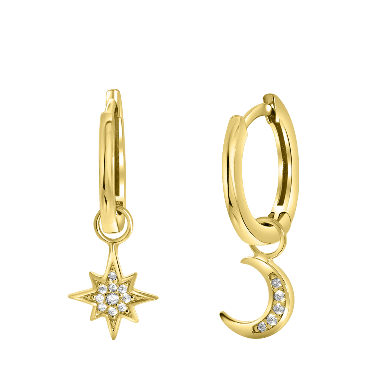 Zilveren goldplated oorringen ster met zirkonia voor dames