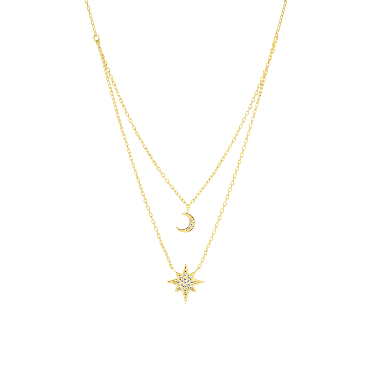 Zilveren ketting layering halve maan/galaxy ster