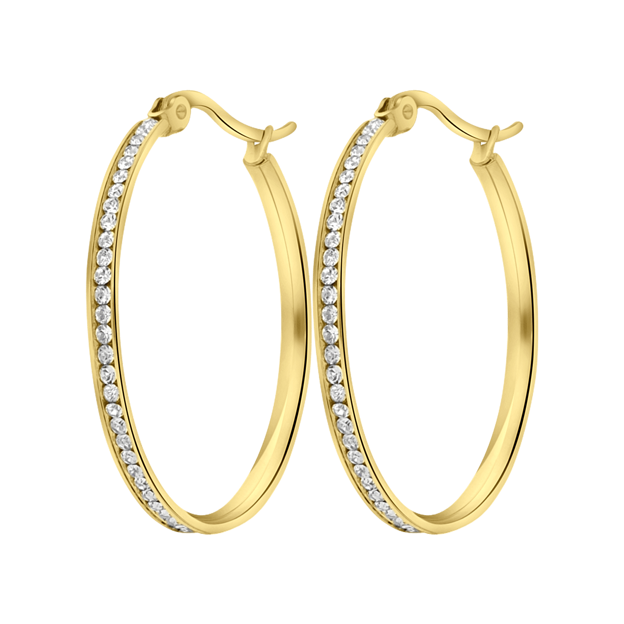 Stalen goldplated oorringen met stenen met zirkonia voor dames