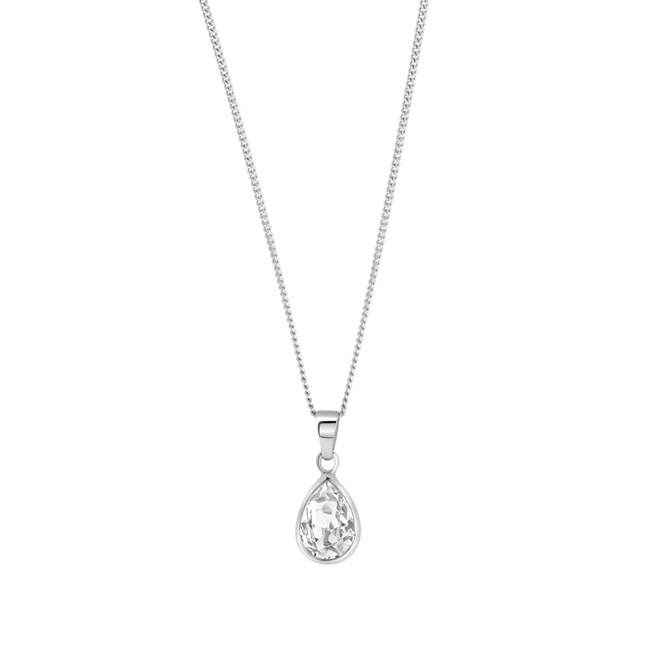 Halskette, 925 Silber, mit Anhänger in Tropfenform, Kristall