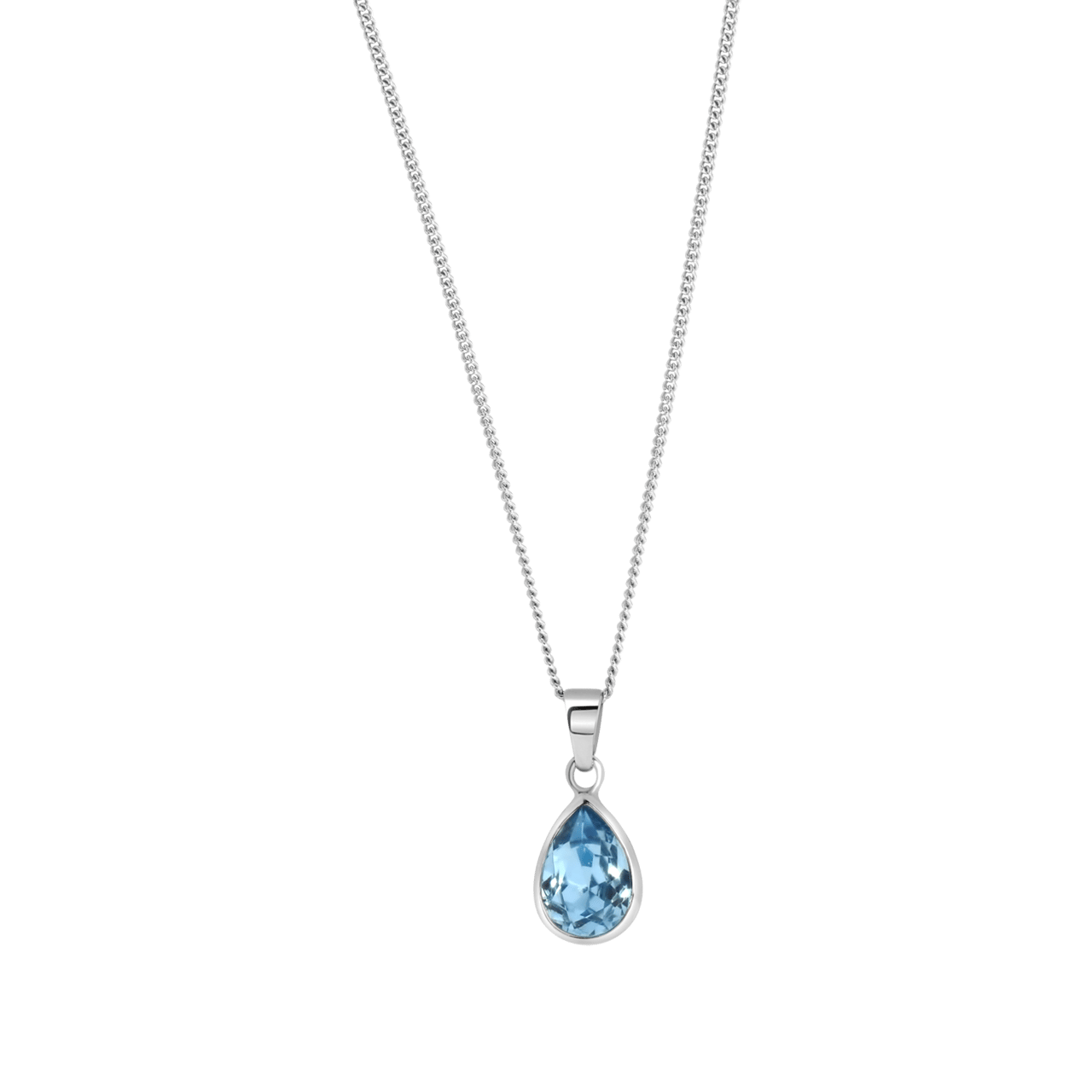 Zilveren ketting met hanger druppel kristal aqua voor dames