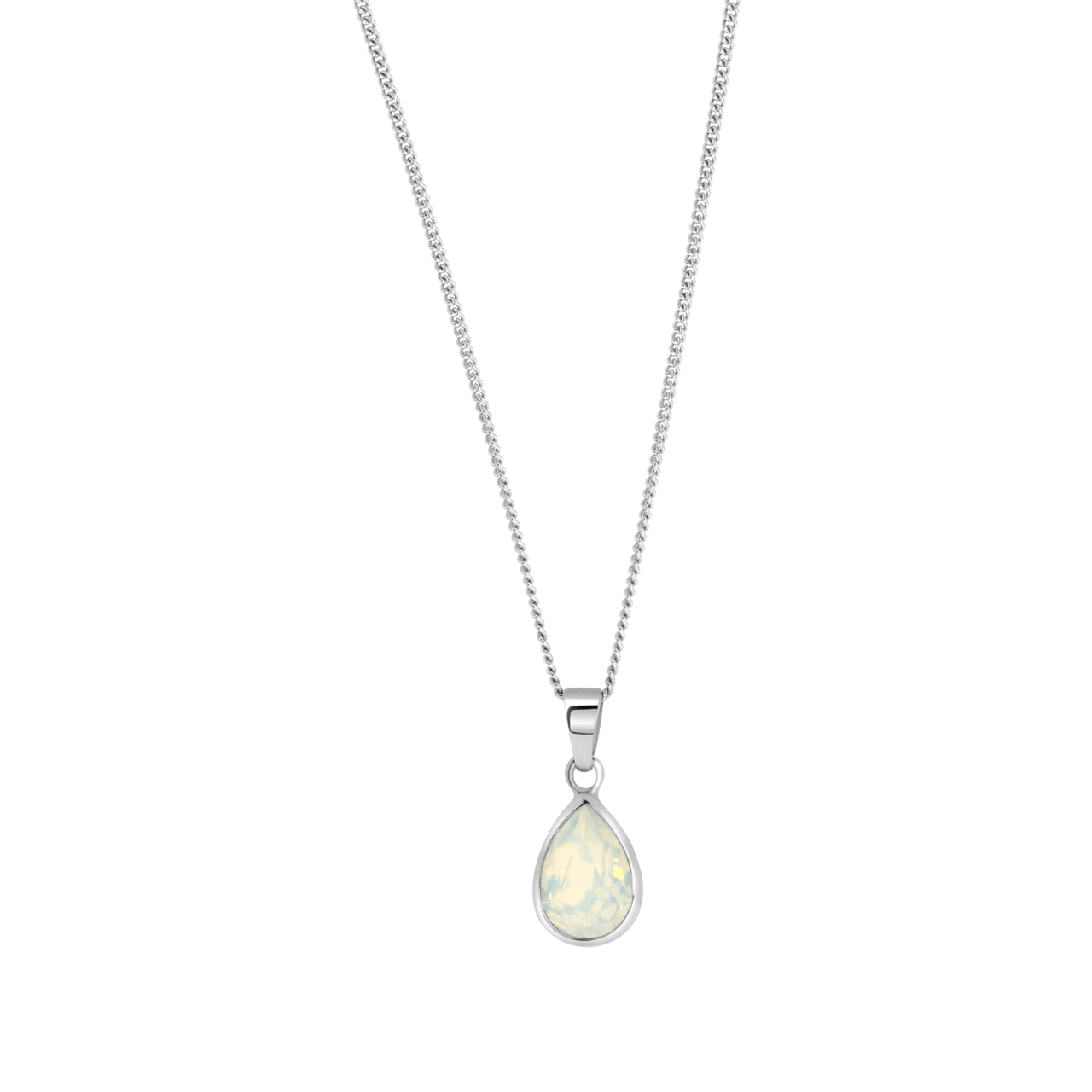 Zilveren ketting met hanger druppel kristal opal