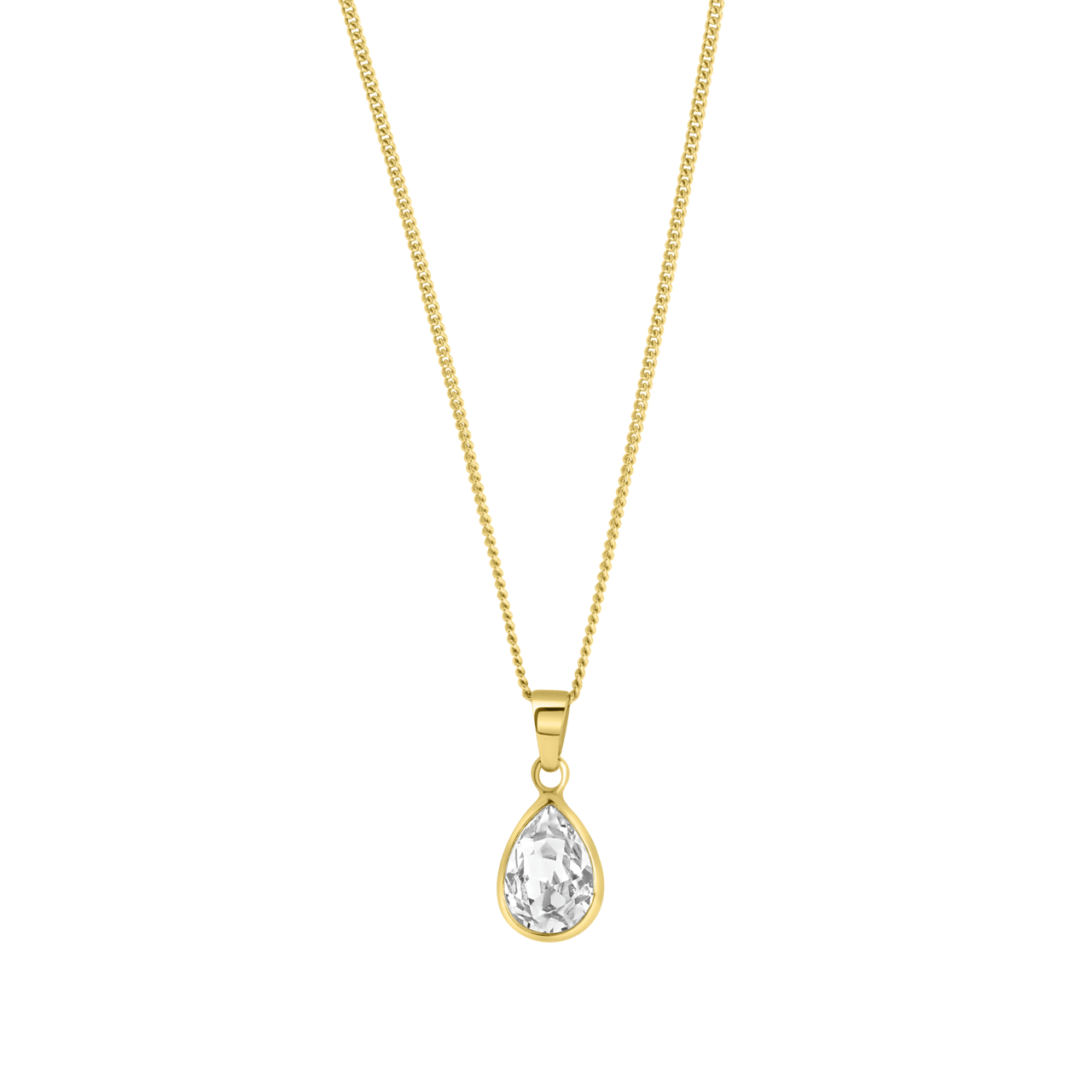 Zilveren goldplated ketting met hanger druppel met kristal voor dames